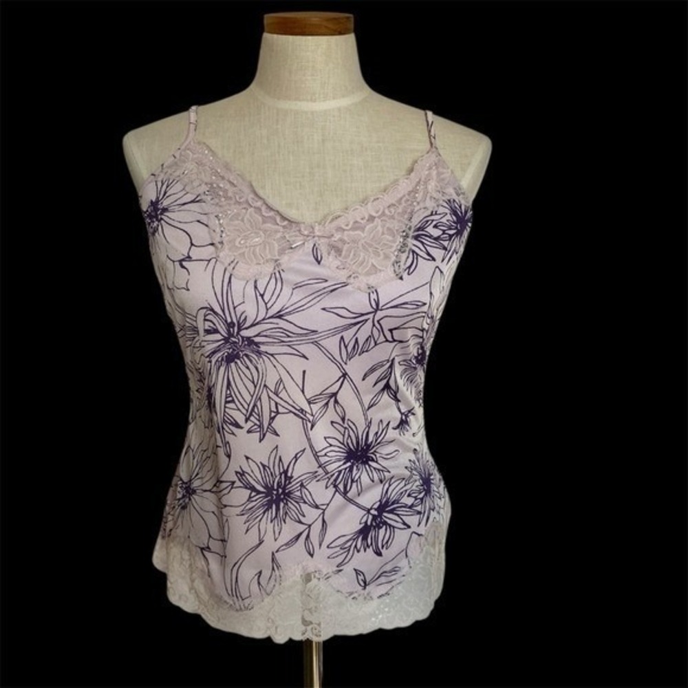 VTG Y2K The Limited Floral Cami Tank Top Women L Lavender Lace Trim Whimsical